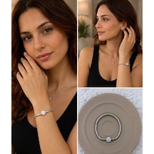 Premium Gümüş Renk Parlak Yuvarlak Taşlı 316l Çelik Charm Bileklik 18cm Uzunluk
