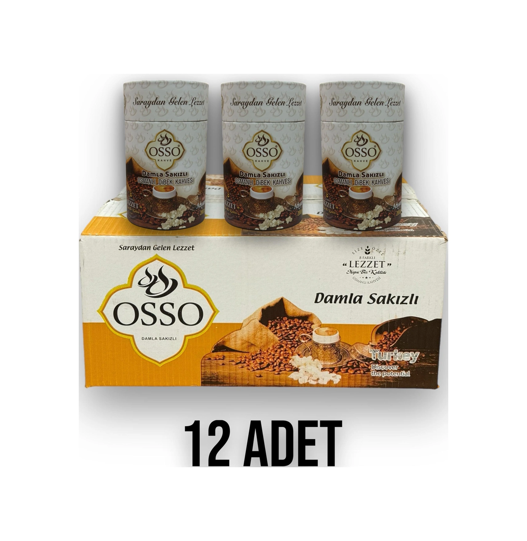 Osso 12'li Silindirli Damla Sakızlı Osmanlı Dibek Kahvesi 12x200 2400gr Diğer