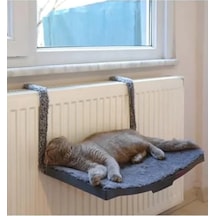 Antrasit Renk Vantuzlu Kalorifer Kedi Yatağı Açik Mavi