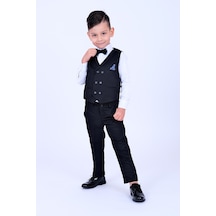 Buse&Eylül Bebe Siyah Mendil Detaylı Erkek Çocuk Smokin Takım - Siyah