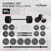 Tan Spor 90 KG Dambıl Halter Kısa Bar + Düz Bar Seti Sarı Kapaklı 150 CM