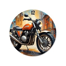 Retro Turuncu Motosiklet Dekoratif Duvar Saati Çok Renkli