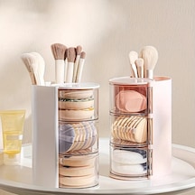 Dashanshop Pembe 2 Katlı Döner Pudru Süngeri Saklama Kutusu Makyaj Fırçası Organizer Pembe