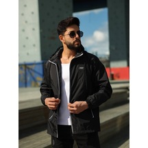 Erkek Kapüşonlu İçi Astarlı Fermuarlı Su Ve Rüzgar Geçirmez İnce Yağmurluk Siyah