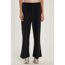 Tudors Kadın Modal Kumaş Slim Fit Dar Kesim Beli Lastikli Bağcıklı Siyah Pantolon-34696 siyah