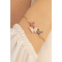 Kadın Gümüş Bileklik - Rose Kelebek Model Kadın Gümüş Bileklik