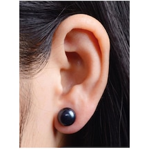 Gümüş Siyah Oniks Taşlı Kadın Küpe 8 Mm