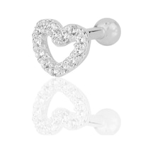 Gümüş Rodyumlu Zirkon Taşlı Kalp Modeli Tragus Helix Piercing Küpe Gümüş