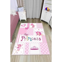 Pembe Kaymaz Tabanlı Yıkanır Prensesli Çocuk Halısı Ar775n11