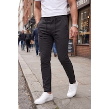 Deepsea Erkek Slim Fit Likralı Siyah Jogger Pantolon Beli Lastikli İpli Esnek Spor Pantolon 2700523