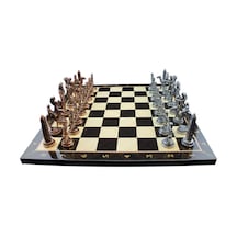 Metal Mısır Satranç Takımı Antik Ve Ceviz Desenli Mdf Ahşap Satra