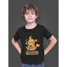 Bumeta Pokemon Pikachu Pikaçu No Coffee No Workee Çocuk Tişört T-shirt Siyah