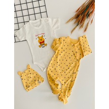 Neşeli Bebekler Arılı Desen Çıt Çıtlı Badili Bereli Penye Tulum Sarı