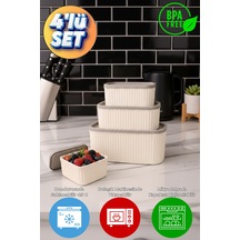 Seiri 4 Lü Erzak Saklama Kabı Seti-krem Gövde Gri Kapak-3000ml-1800ml-1000ml-550ml Krem - Toprak