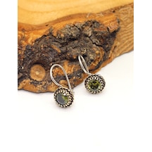 Zeberced Peridot Taşlı Sarmal Desenli El İşi Otantik Gümüş Kadın Küpe 201025612