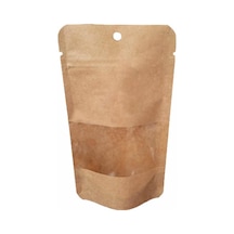 Doypack Orta Boy Pencereli Kraft Delikli Kilitli Kese Kağıdı 10 x 20'li 13 x 22 x 7 CM