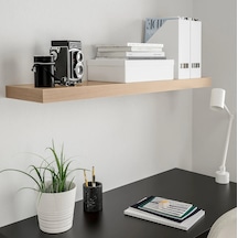 Ahşap Duvar Rafı 110x26x5 Cm İkea Bej Raf Kitap Rafı Kitaplık