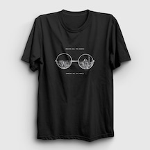 Presmono Unisex Glasses Beatles John Lennon T-shirt Siyah