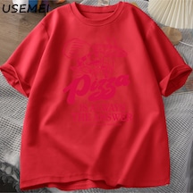 Flood Of Style Pizza Her Zaman Cevap Gıda Baskı T Shirt Kadın Erkek Komik Grafik T Shirt Pamuk Kısa Kollu Ya Kırmızı
