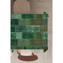 Yeşil Patchwork Desen Dokuma Leke Tutmaz Masa Örtüsü Mso295n11