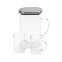 Borosilikat 1800 Ml Cam Sürahi Ve 2'li Bardak Seti Paslanmaz Çelik Kapaklı