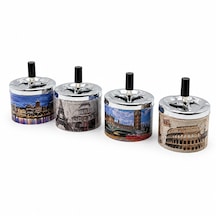12 Adet Ashtray Yuvarlak - Basmalı Metal Küllük 5680 000 Açık Krem