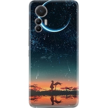 Xiaomi 12 Lite Kılıf Silikon Desen Özel Seri Ay ve Kız 1720