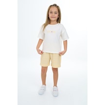 Toontoy Kız Çocuk Grow Baskılı Şortlu Takım Sarı