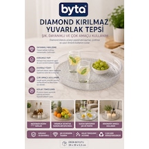 Diamond Kırılmaz Yuvarlak Servis Tepsisi 39 Cm Şeffaf Sunum Tepsisi İkram Kahvaltı Çay Kahve Servis Tepsisi Pet Şeffaf