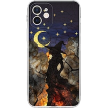 Printify Apple Uyumlu iPhone 12 Mini İle  Vitray Cadı Saati Tasarımlı Şeffaf Silikon Kılıf Şeffaf