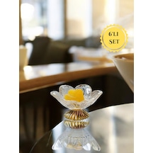 Gold Renk Ayaklı Lotus Çiçeği Cam Lokumluk Drajelik Seti 6 Adet Sarı