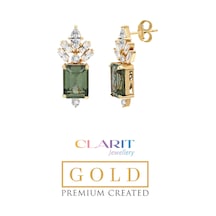 Created Tourmaline Taşlı Zümrüt Kesim 14 Ayar Sarı Altın Küpe Çok Renkli