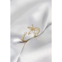 Lotus Model Zirkon Taşlı Gold Renk Kadın Yüzük - Tj-byk4095 Sarı Altın