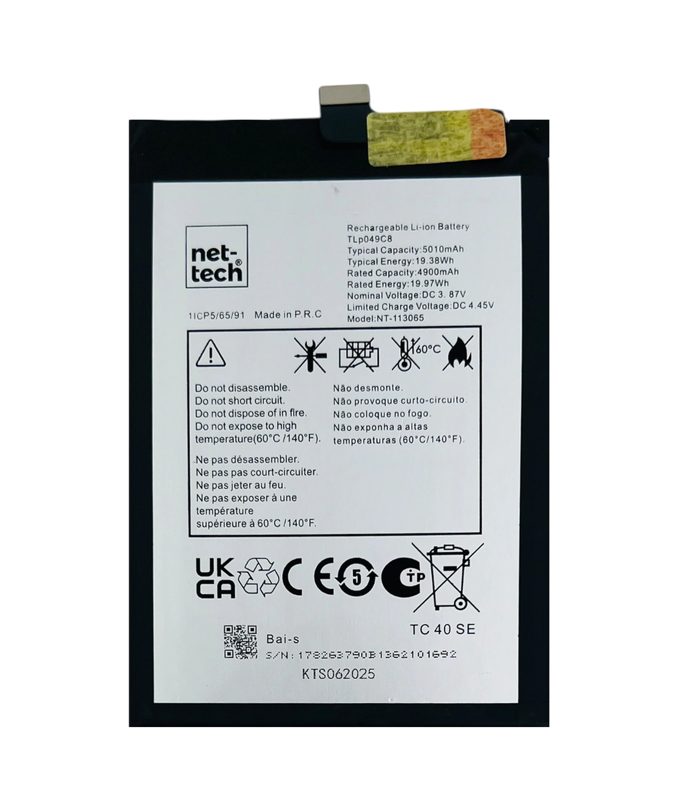 Teknonet Tcl 40 Se Uyumlu Nettech Tlp049c8 5000 Mah Batarya - Siyah