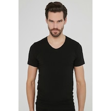 MORVEN  Erkek Siyah Basic V Yaka %100 Pamuk Atlet Fanila