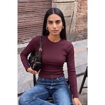 Lela Pamuklu Bisiklet Yaka Crop Bluz Kadın Bluz 5867060 Mürdüm