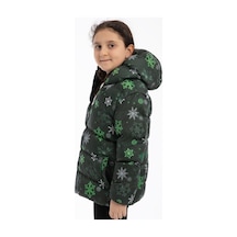 Spor Kız Çocuk Dijital Desen Polar Su Ve Rüzgar Geçirmez Kapüşonlu Şişme Kışlık Mont-199 YESIL
