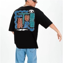 Flood Of Style Erkek Siyah Future Baskılı Oversize Bisiklet Yaka Tshirt
