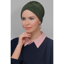 Hürrem Bone Haki Pratik Hazır Geçmeli Tesettür Bone Fukuro Piliseli Çapraz Bü Haki