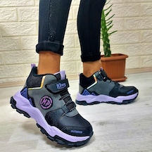 M.p One 3139 Gri-siyah-mor Fuspetli, Cırtlı İçi Polar Kız Çocuk Bot 001