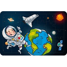 Astronot ve Dünya 35 Parça Ahşap Çocuk Puzzle Yapboz