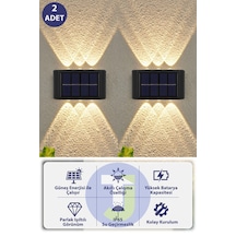 Technojet Modern Solar Güneş Enerjili 6 Ledli Bahçe Aydınlatması Aplik Sarı Işık Led Lamba 2 Adet