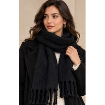 Noır Élıte Black Edition Premium Yumuşak Dokulu Oversize Kadın Kışlık Şal Kalın Burgulu Püsküllü, Omuz Şalı & Atkı, Koyu Lacivert 50x175 Cm Çok Renkli