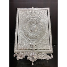 Standlı Gümüş Büyük Boy Kuranı Kerim Kutusu 29x22 Cm Lkm374