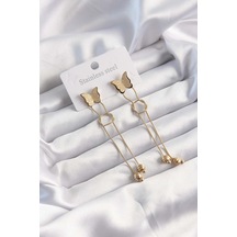 316l Çelik Altın Renk Sallantılı Düğüm Model Kelebek Küpe Altın