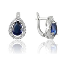 925 Ayar Gümüş Küpe Rodyumlu Lacivert Taşlı Klipsli Damla Modeli Küpe Barcode Gümüş