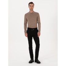Cacharel Siyah Slim Fit Beli Bağcıklı Kanvas Pantolon