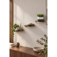 Sulorahome 3'lü Oval Duvar Rafı Siyah Mermer Desenli Gold Kenarlı