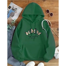 Kozia Outdoors Beautıful 3 Kelebek Baskılı Kapşonlu Sweatshirt Yeşil
