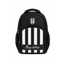 Beşiktaş Lisanslı Siyah Beyaz Çizgili Okul Çantası - Suni Deri Panelli Konforlu Sırt Çantası Siyah - Beyaz